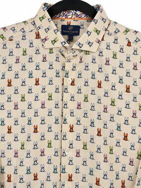 Simon Carter London Mens 40 Slim Fit Bunny Rabbit Print Cotton Button Up Shirt